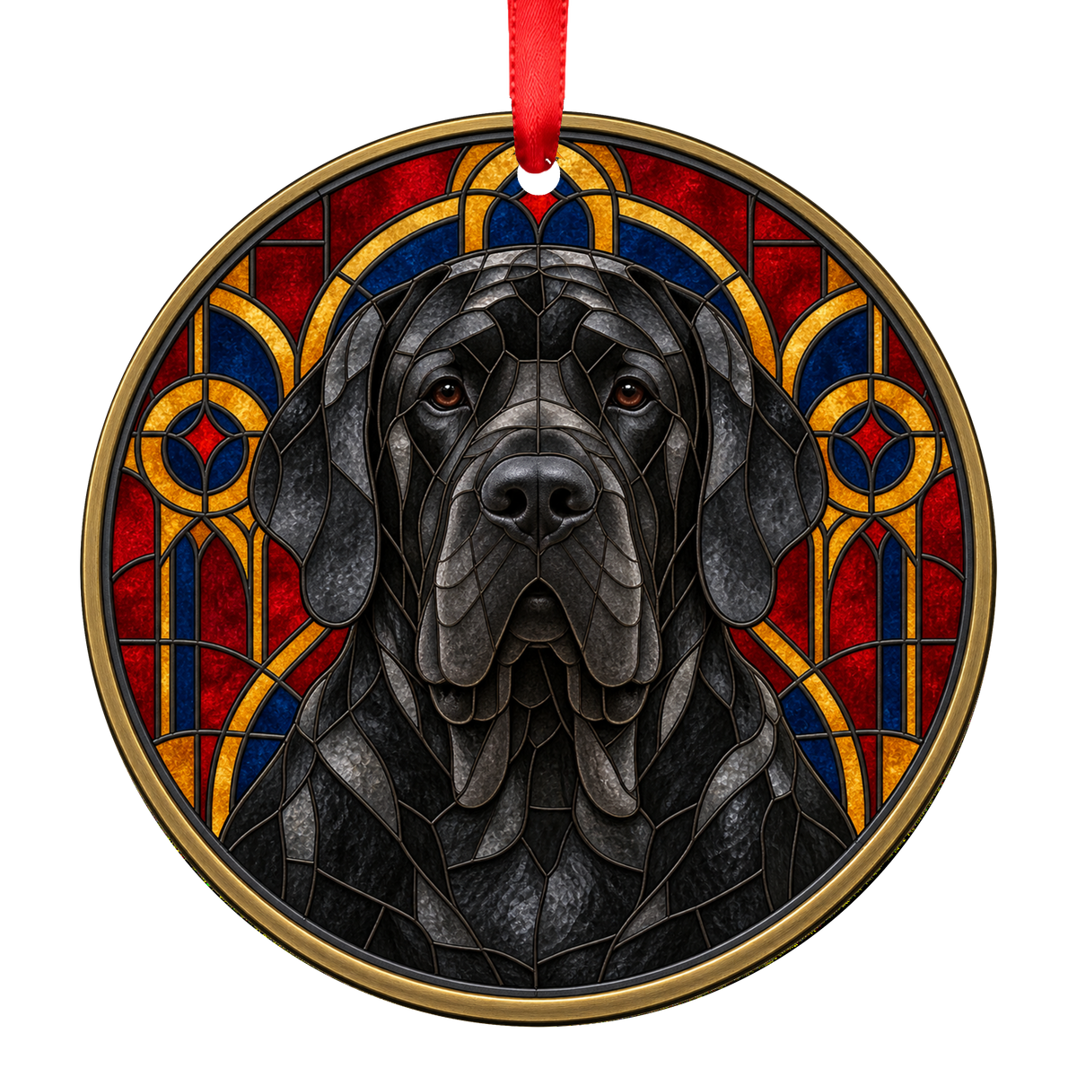 Fila Brasileiro Black stained glass style Christmas ornament