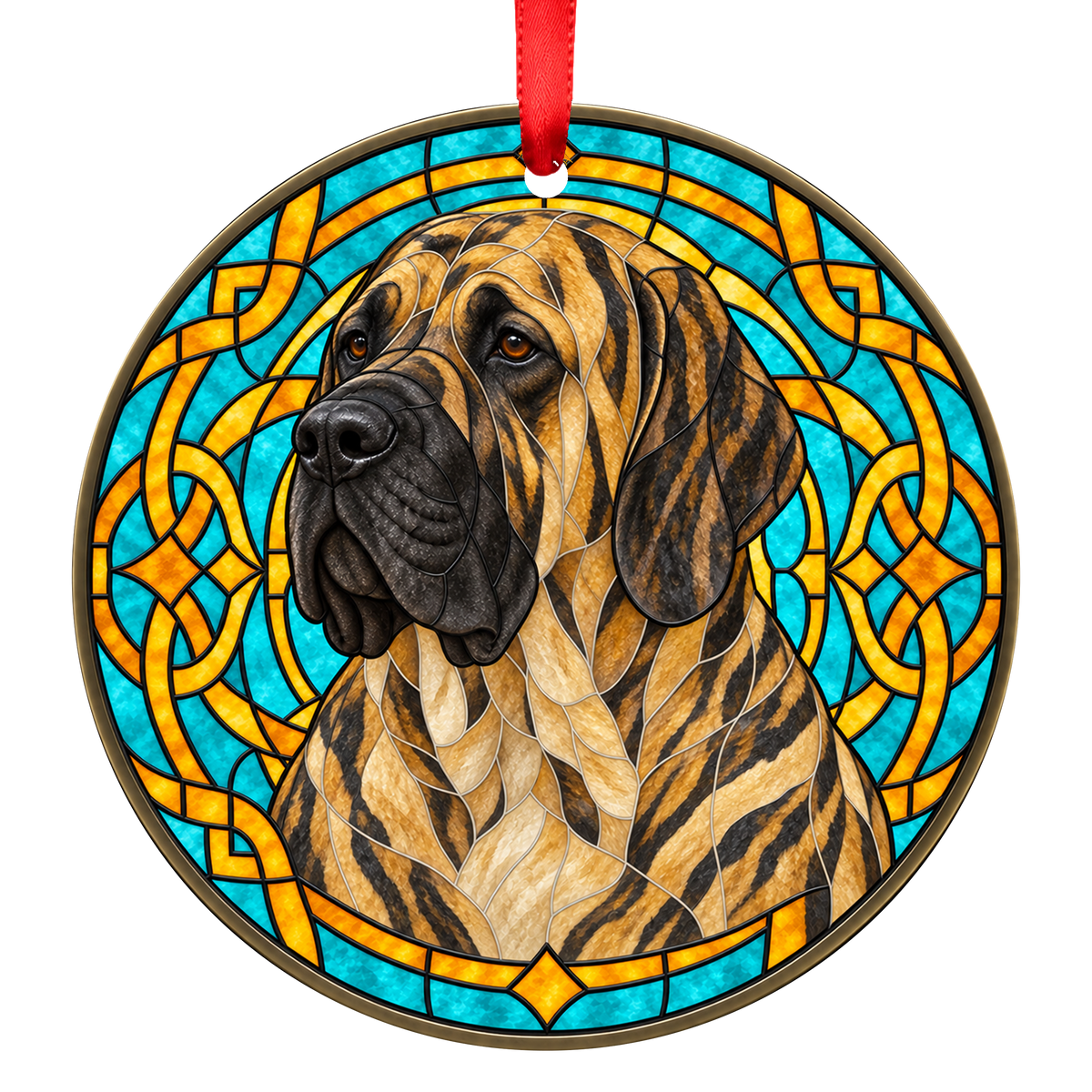 Fila Brasileiro Brindle stained glass style Christmas ornament