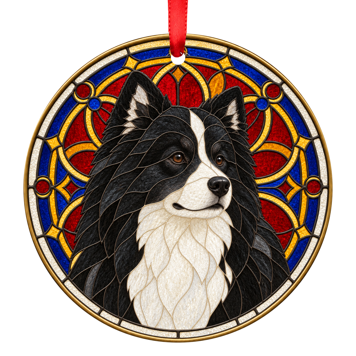 Finnish Lapphund Black and White stained glass style Christmas ornament