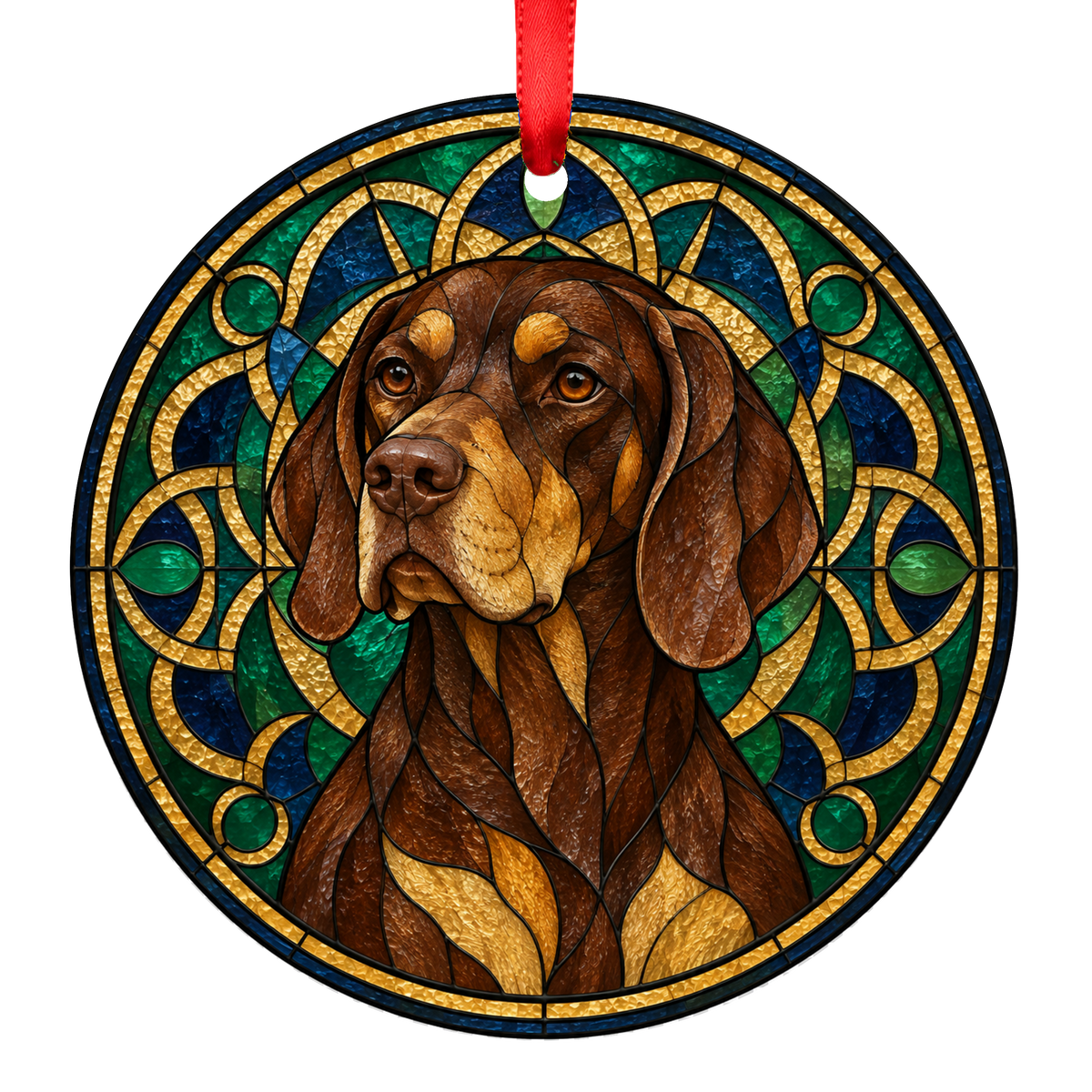 French Pointing Dog - Gascogne Type Brown and Tan stained glass Christmas ornament