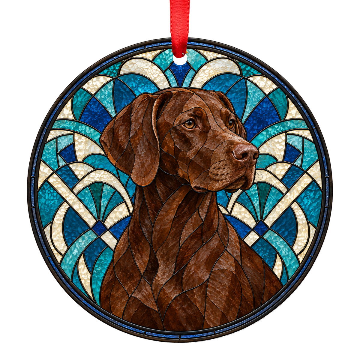 French Pointing Dog - Pyrenean Type Brown stained glass style Christmas ornament