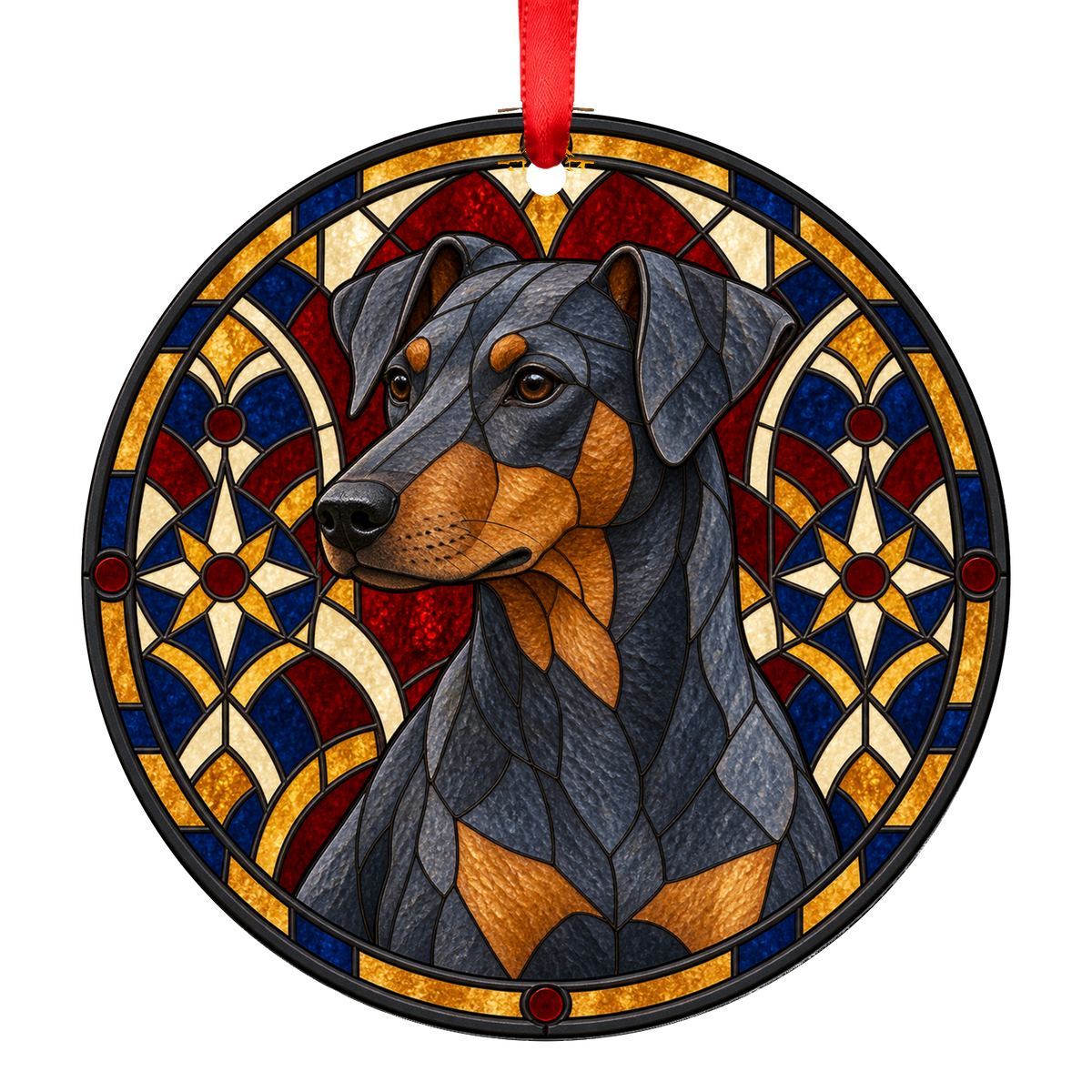 German Pinscher Blue and Tan stained glass ornament