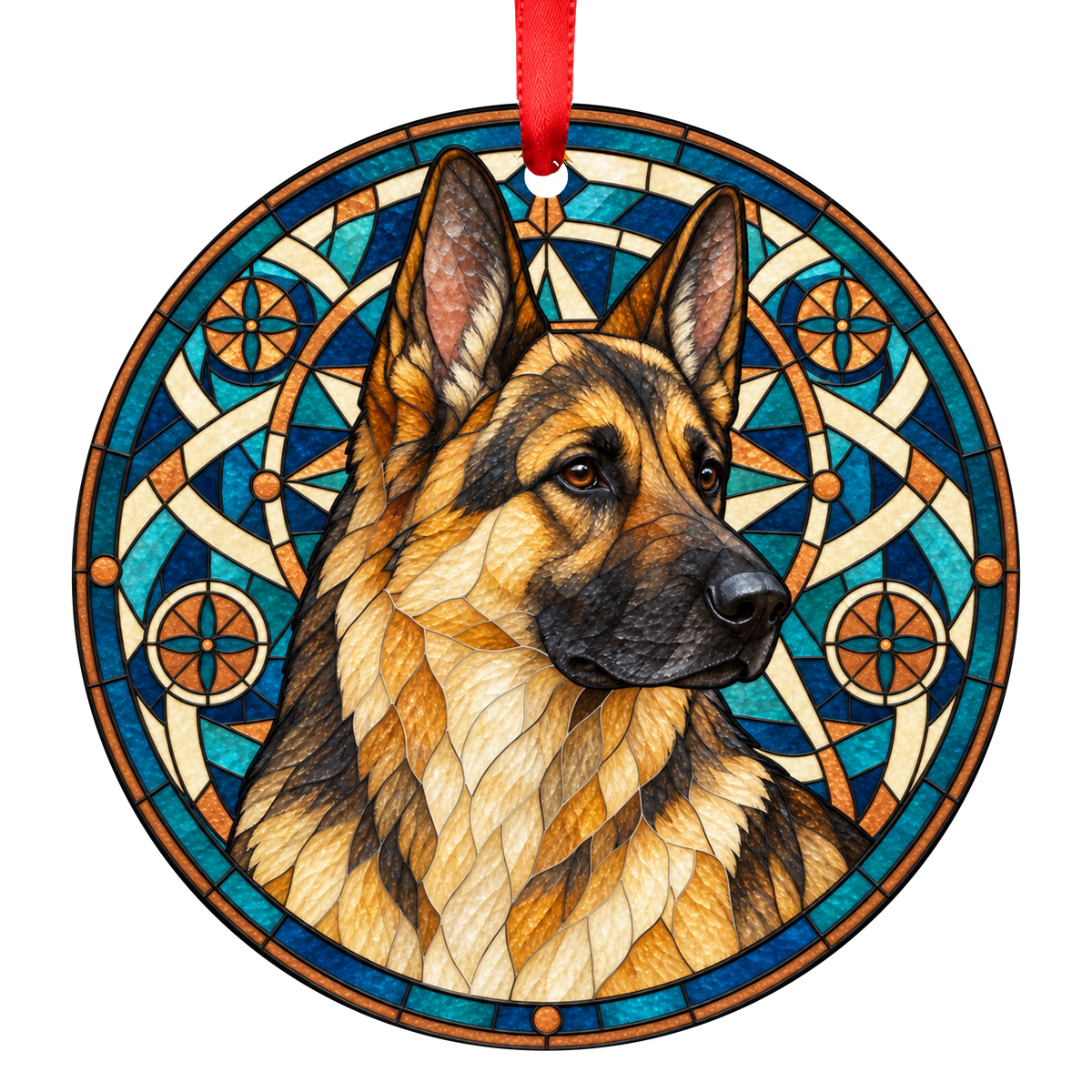 German Shepherd Dog Gold Sable stained glass style Christmas ornament