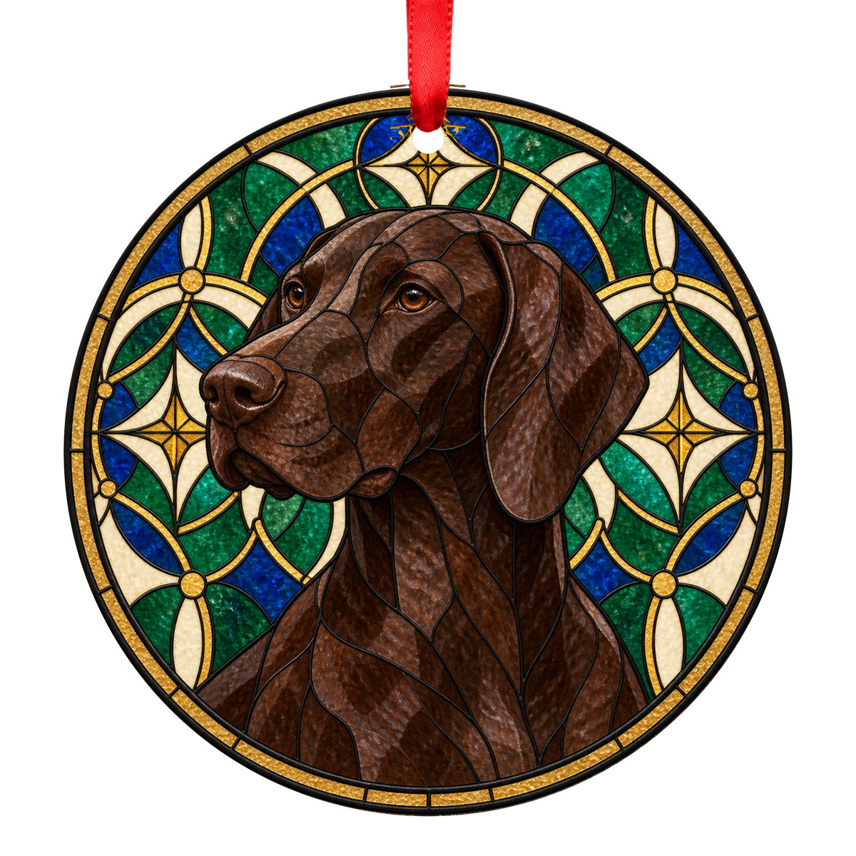German Shorthaired Pointer Liver stained glass style Christmas ornament