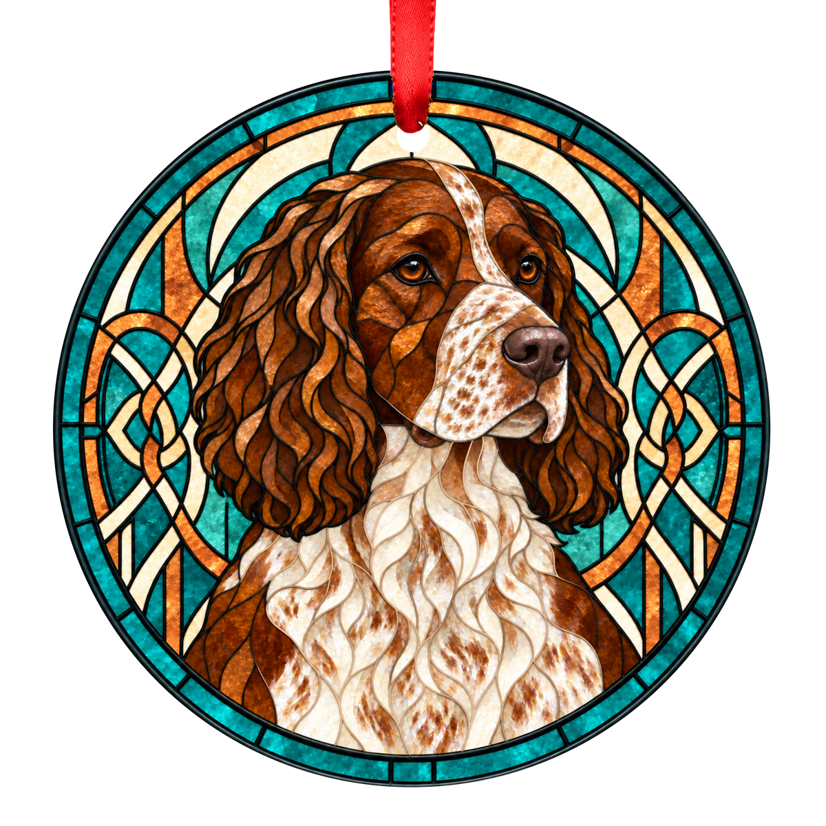 German Spaniel Red Roan stained glass Christmas ornament