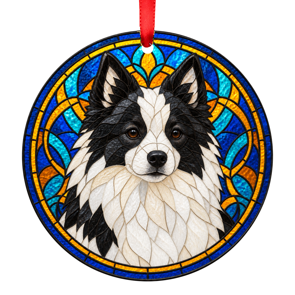 German Spitz Black and White stained glass style Christmas ornament