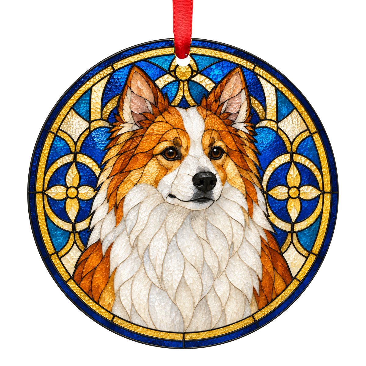 German Spitz Orange and White stained glass style Christmas ornament