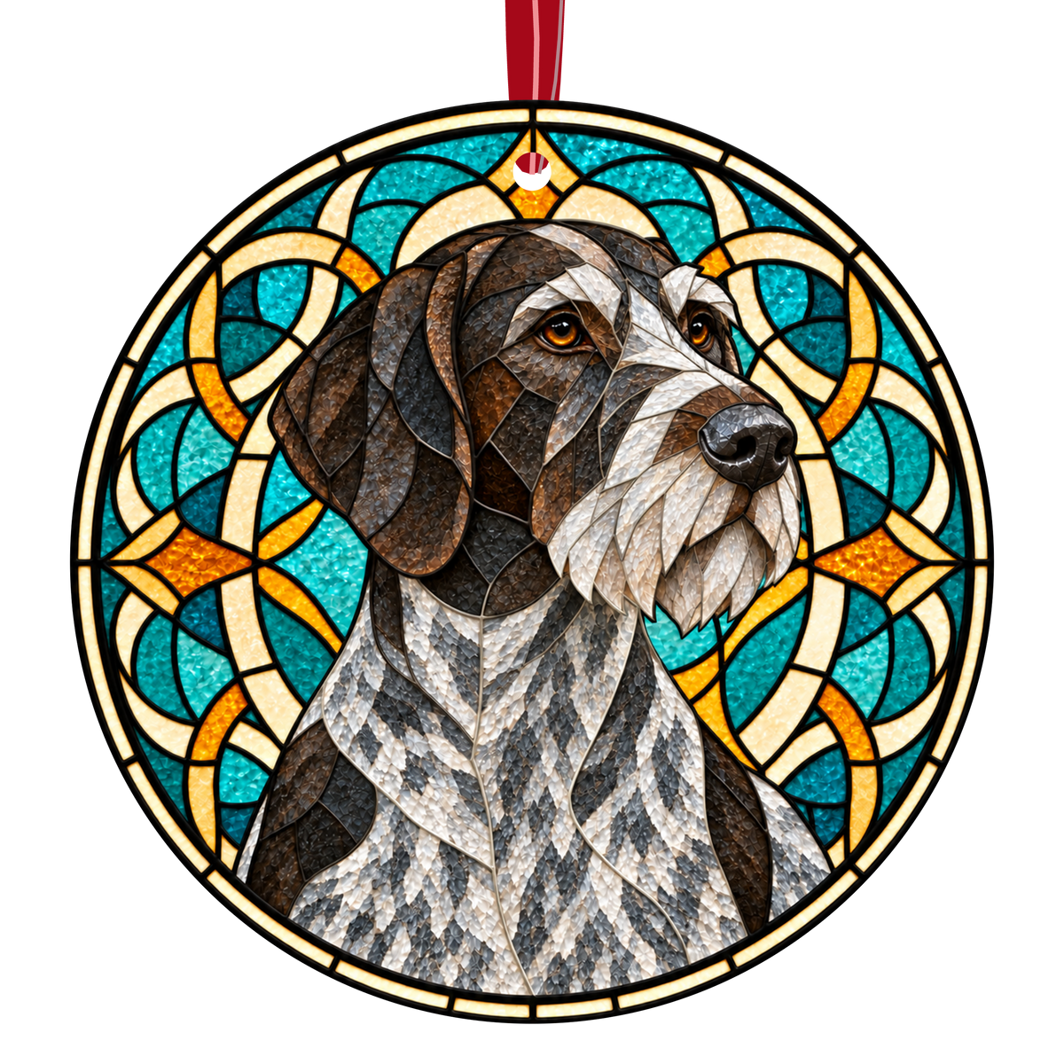 German Wirehaired Pointer Black Roan stained glass style Christmas ornament