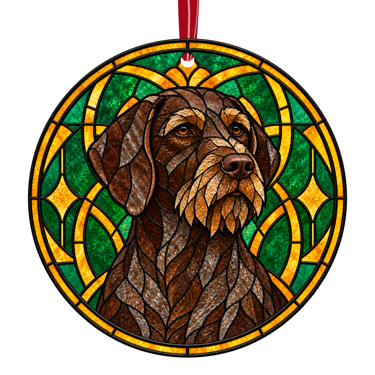 German Wirehaired Pointer Liver stained glass style Christmas ornament