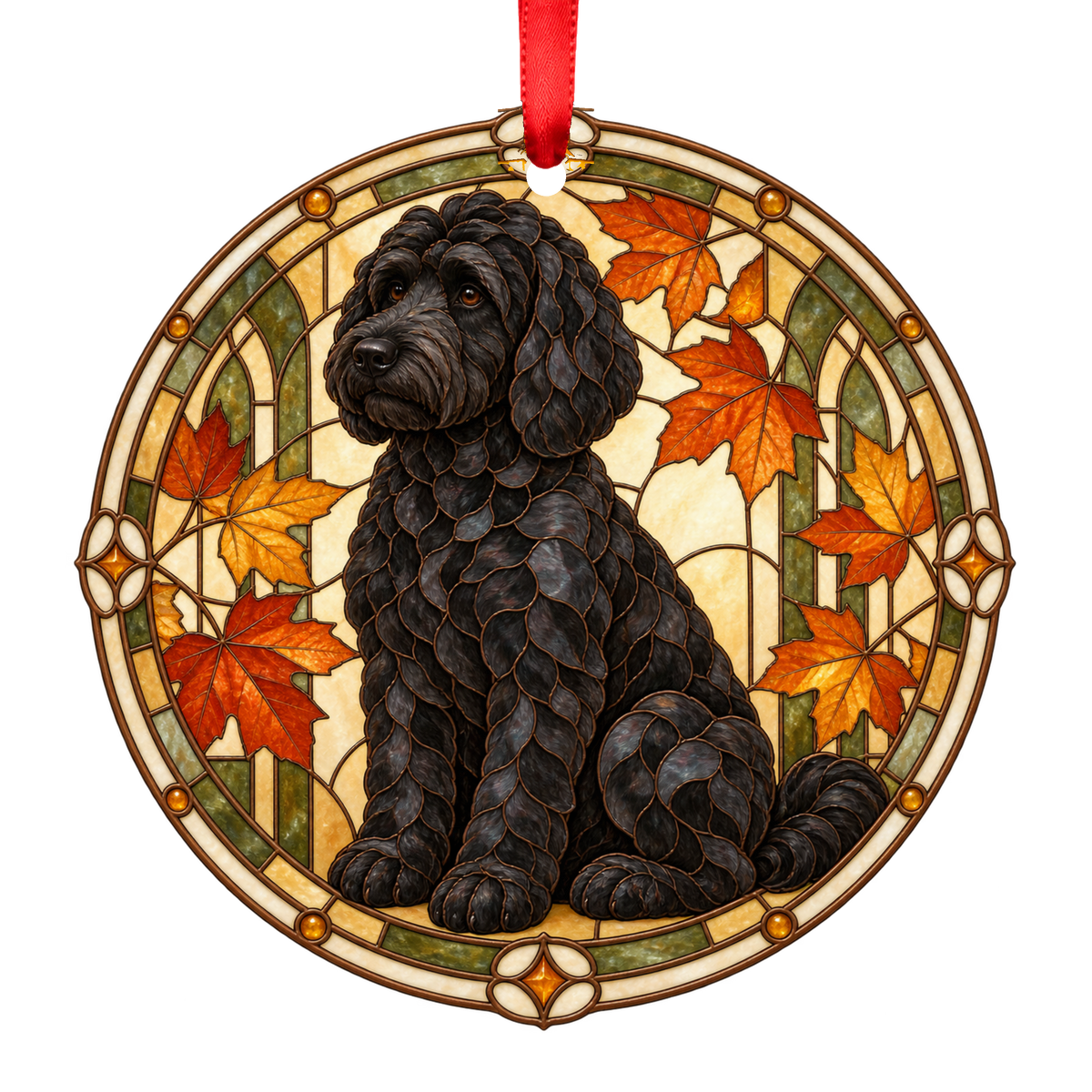 Goldendoodle Black stained glass style Christmas ornament