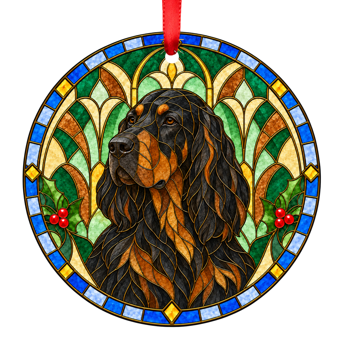 Gordon Setter Black and Tan stained glass style Christmas ornament - ORN-10845