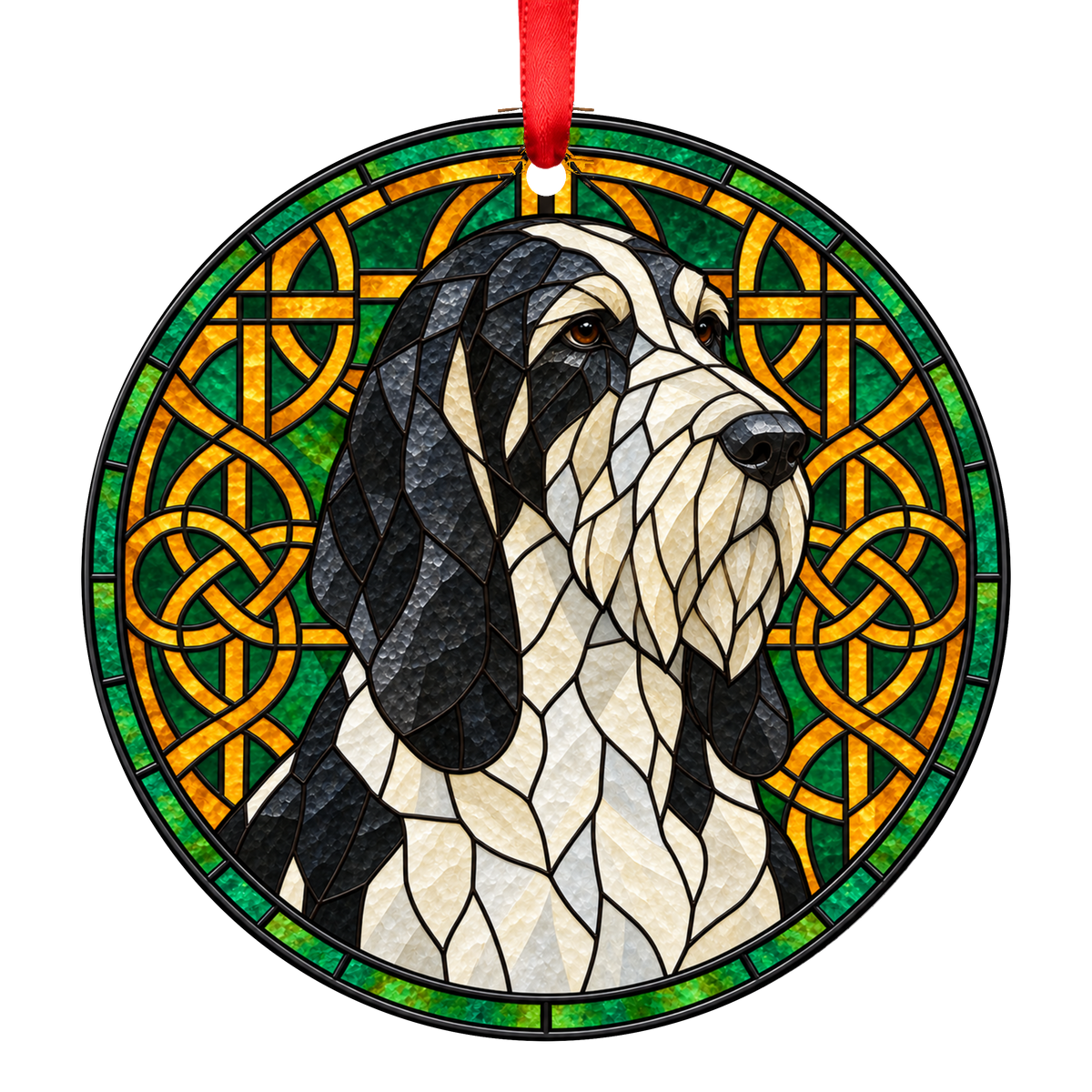 Grand Griffon Vendéen Black and White stained glass style Christmas ornament