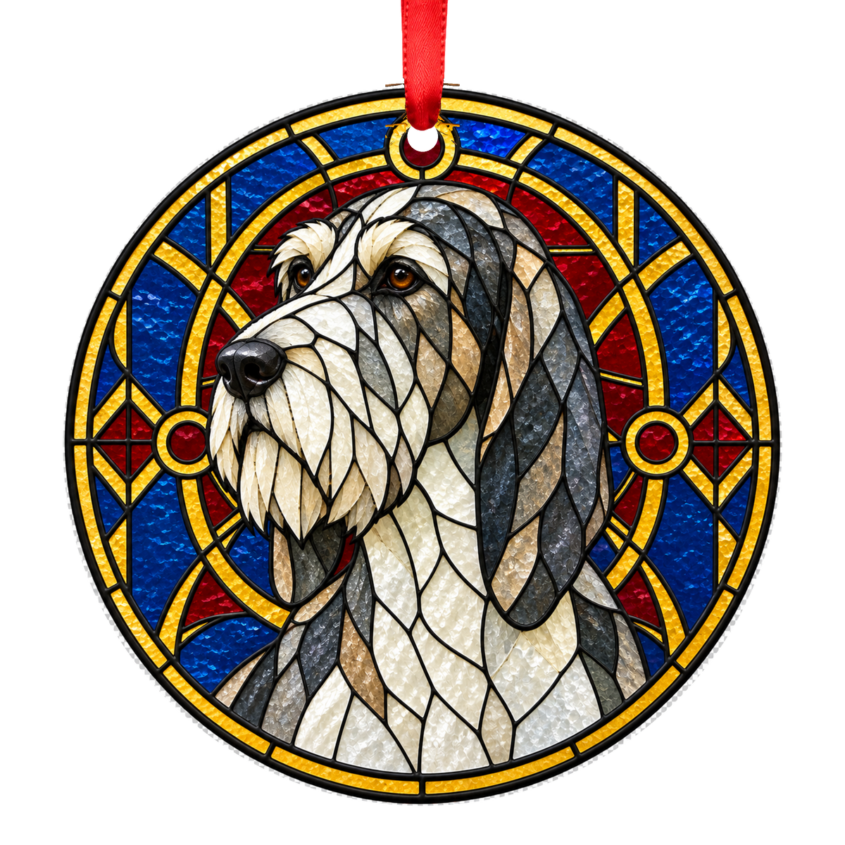 Grand Griffon Vendéen Grizzle and White stained glass style Christmas ornament