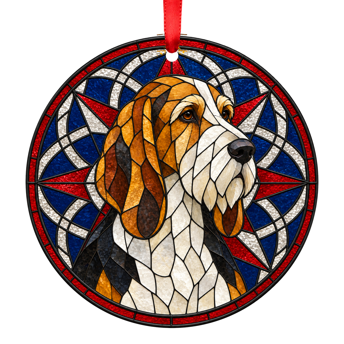 Grand Griffon Vendéen Tricolor stained glass style Christmas ornament