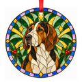 Great Anglo-French Tricolour Hound Tricolor porcelain Christmas ornament with red ribbon — ORN-10863