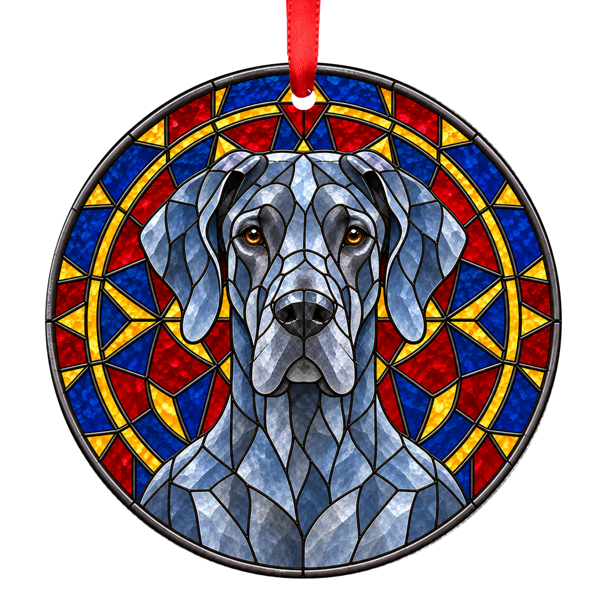 Great Dane Blue stained glass style Christmas ornament