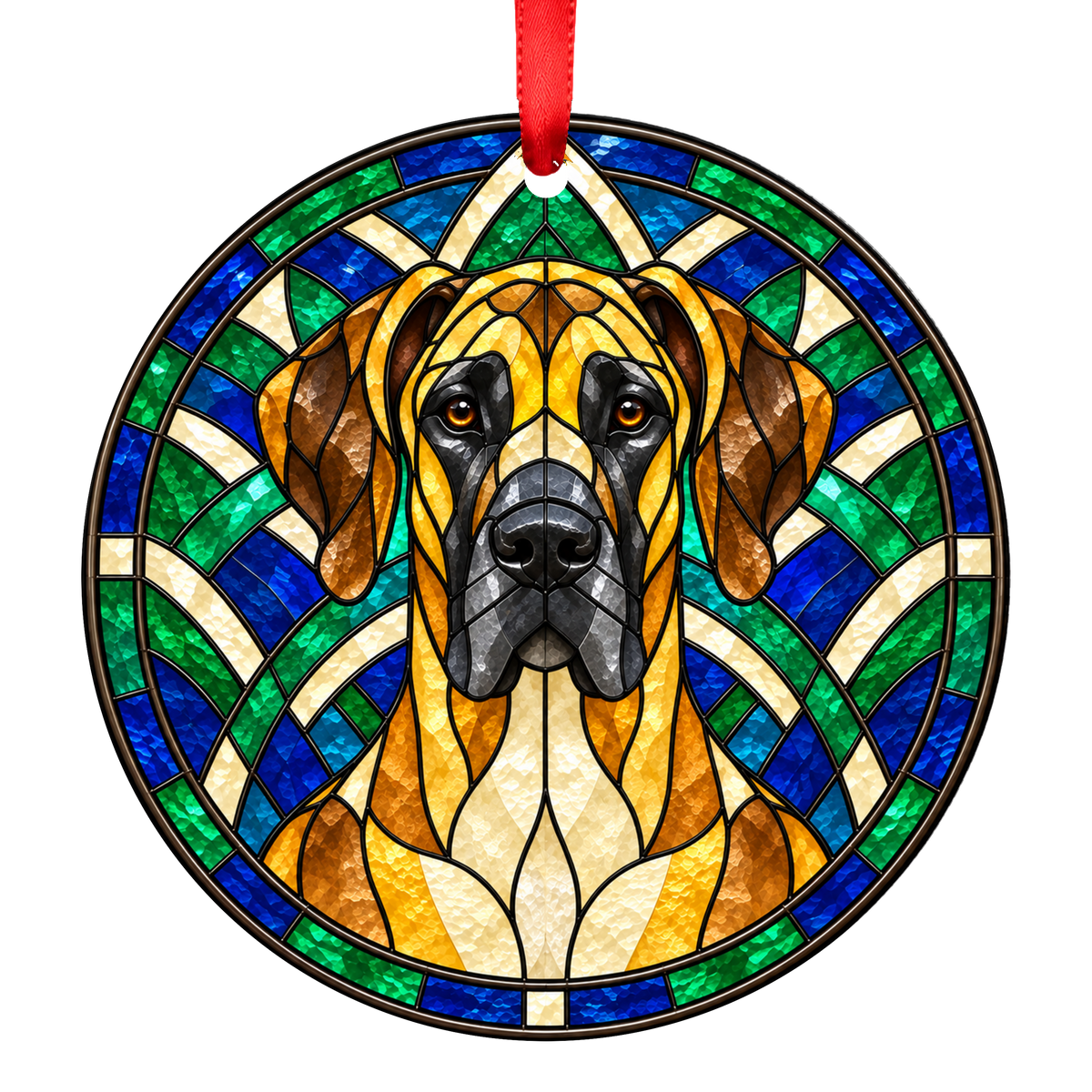 Great Dane Fawn stained glass style Christmas ornament