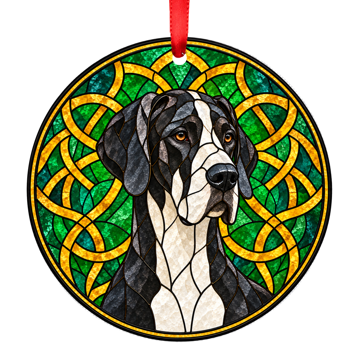 Great Dane Mantle stained glass style Christmas ornament