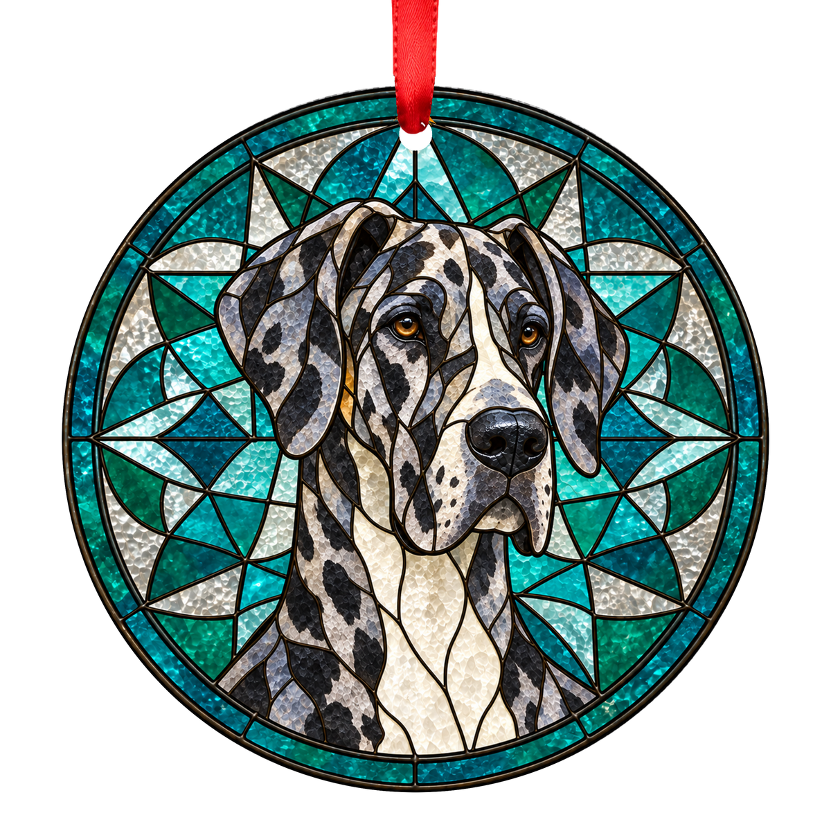 Great Dane Merle stained glass style Christmas ornament