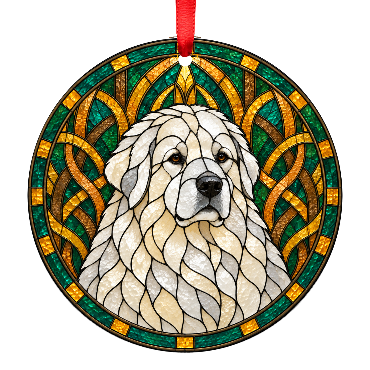 Great Pyrenees White porcelain Christmas ornament with red ribbon — ORN-10879