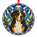 Great Swiss Mountain Dog Tricolor stained glass style Christmas ornament
