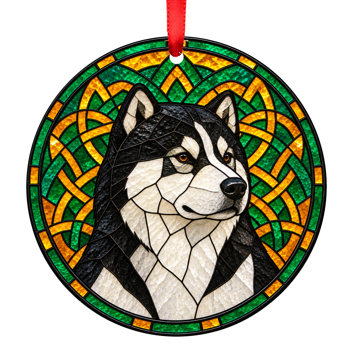 Greenland Dog Black and White stained glass style Christmas ornament - ORN-10882