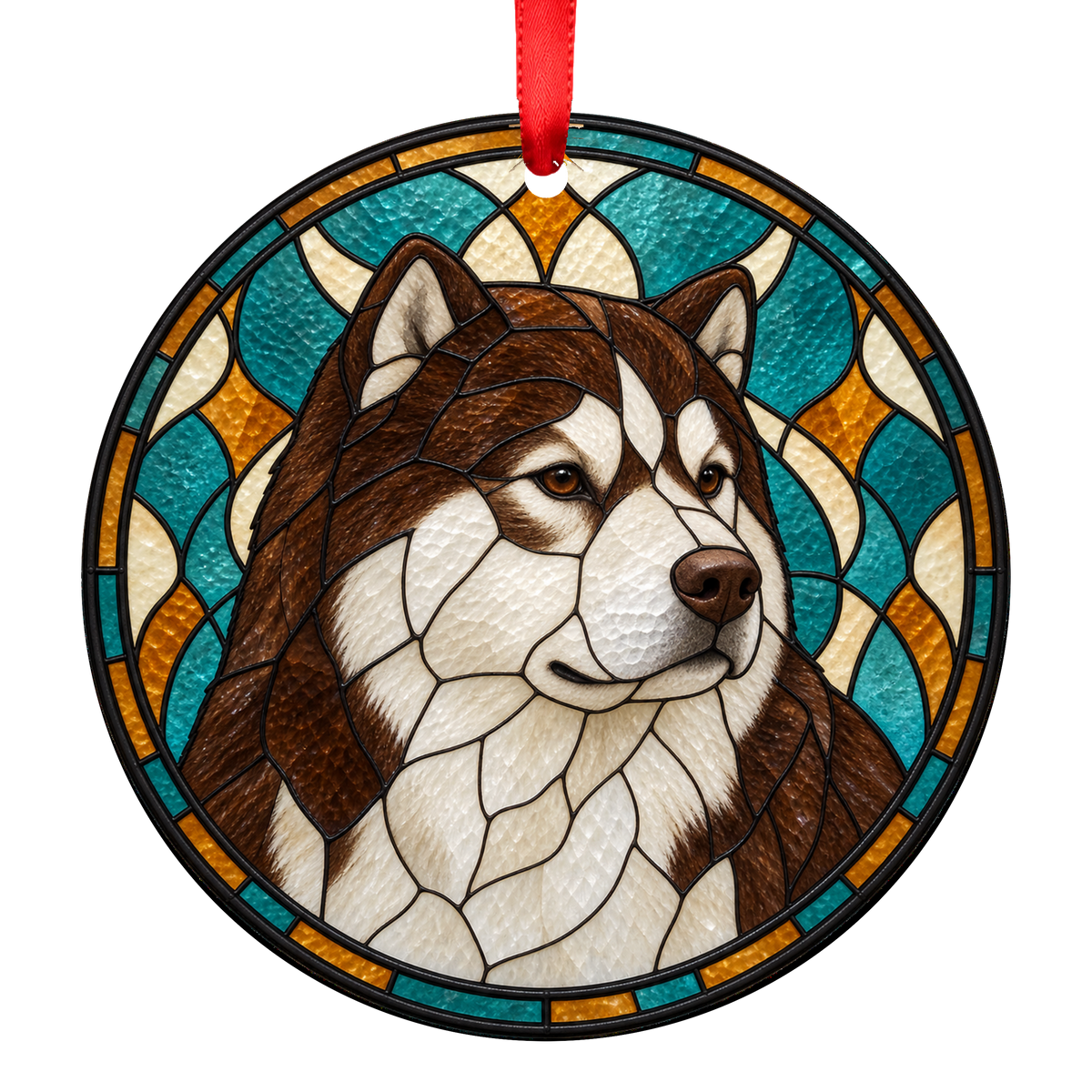Greenland Dog Brown and White stained glass style Christmas ornament - ORN-10884