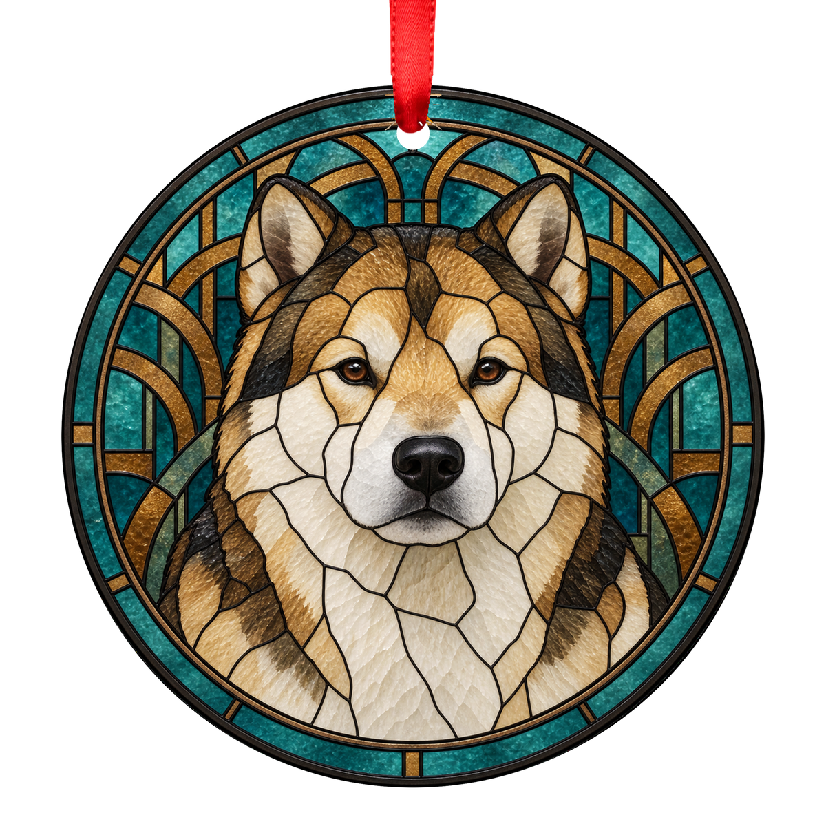 Greenland Dog Sable and White stained glass style Christmas ornament - ORN-10888