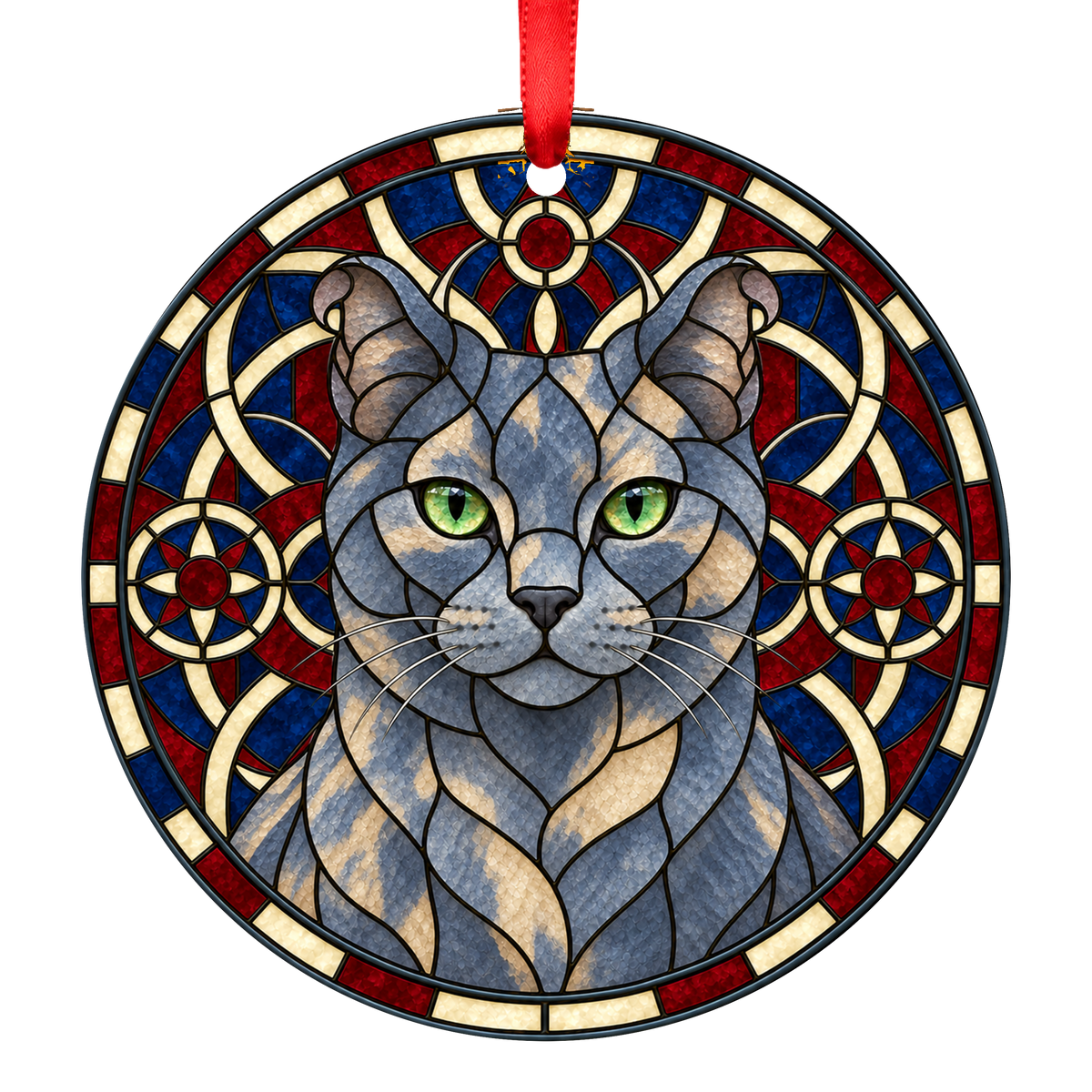 Highlander Blue and Cream Stained Glass Style Christmas Ornament