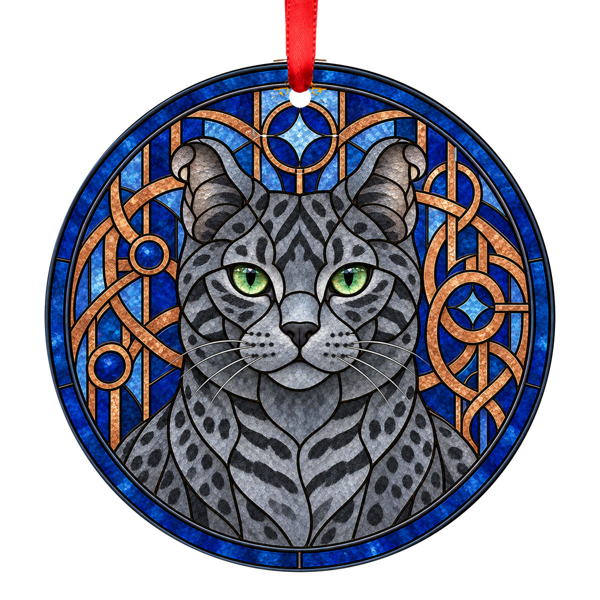 Highlander Blue Tabby Stained Glass Style Christmas Ornament