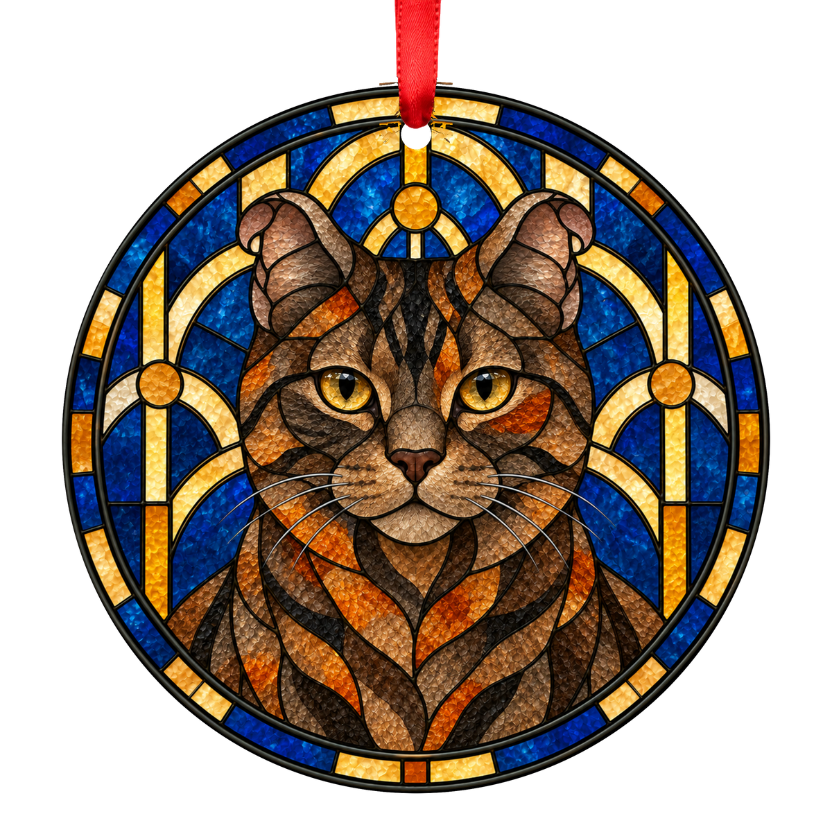 Highlander Brown Torbie Stained Glass Style Christmas Ornament