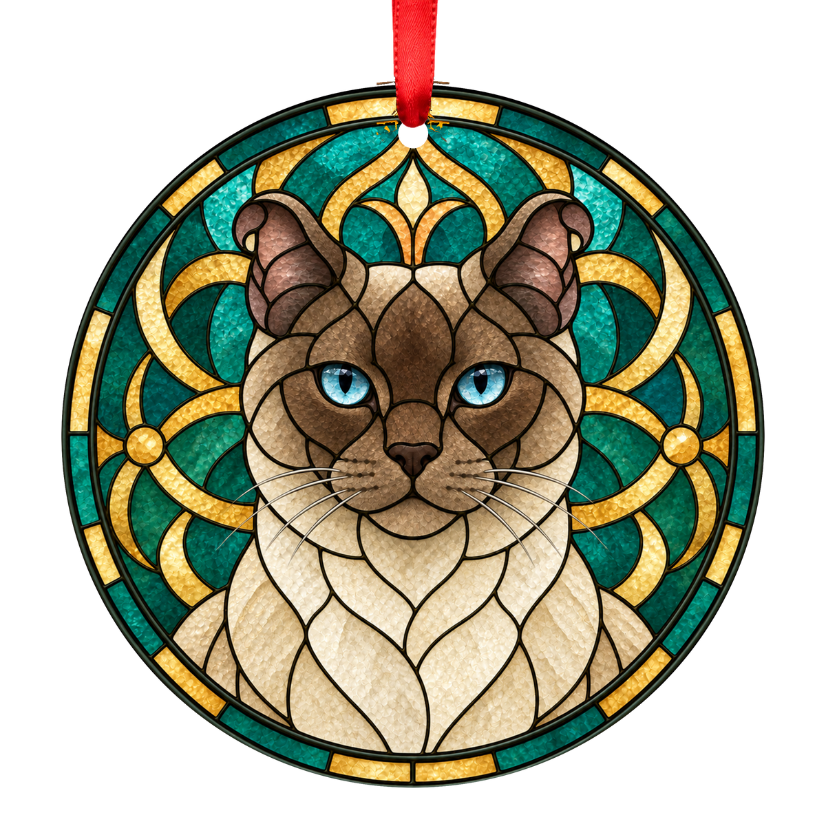 Highlander Chocolate Point Stained Glass Style Christmas Ornament
