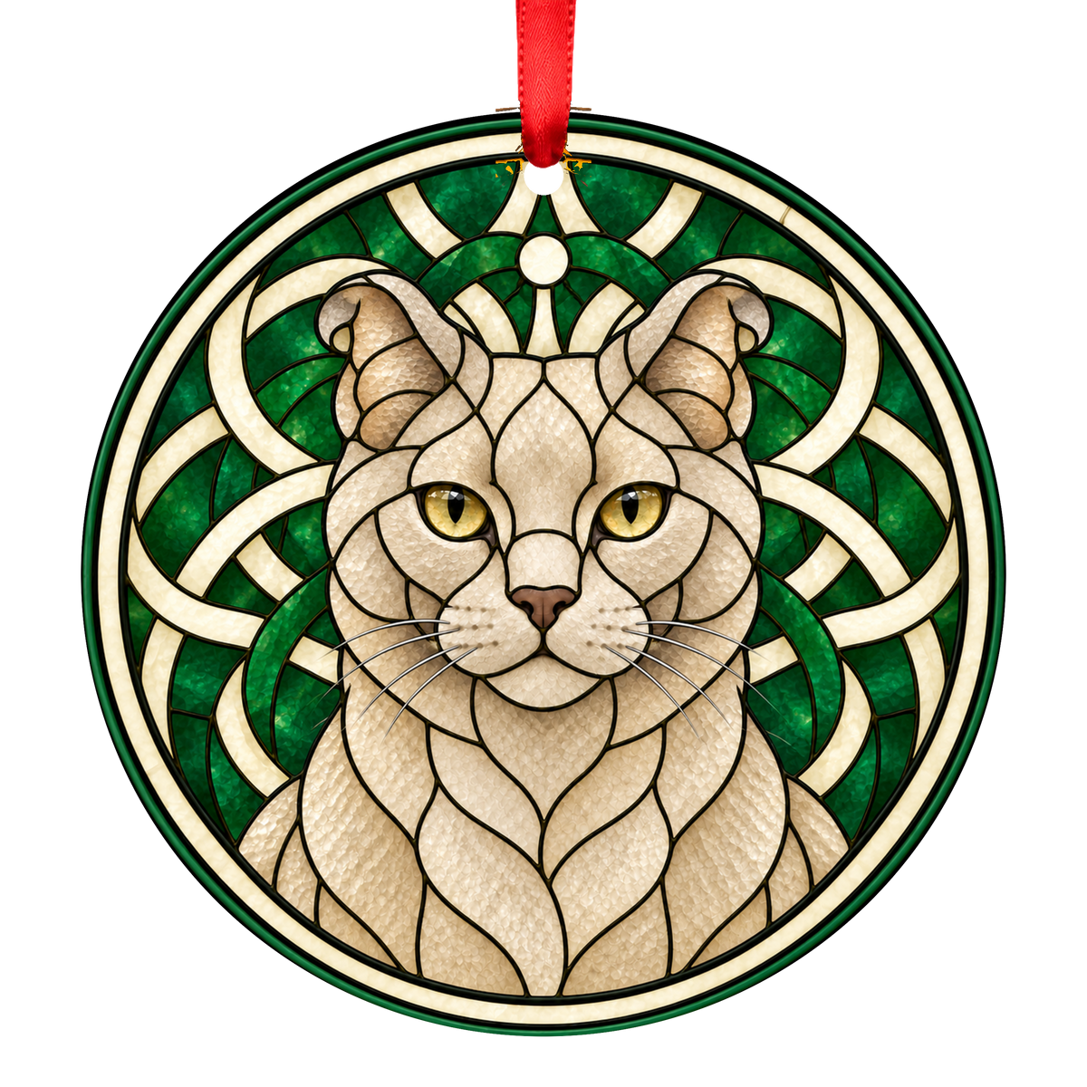 Highlander Cream Stained Glass Style Christmas Ornament