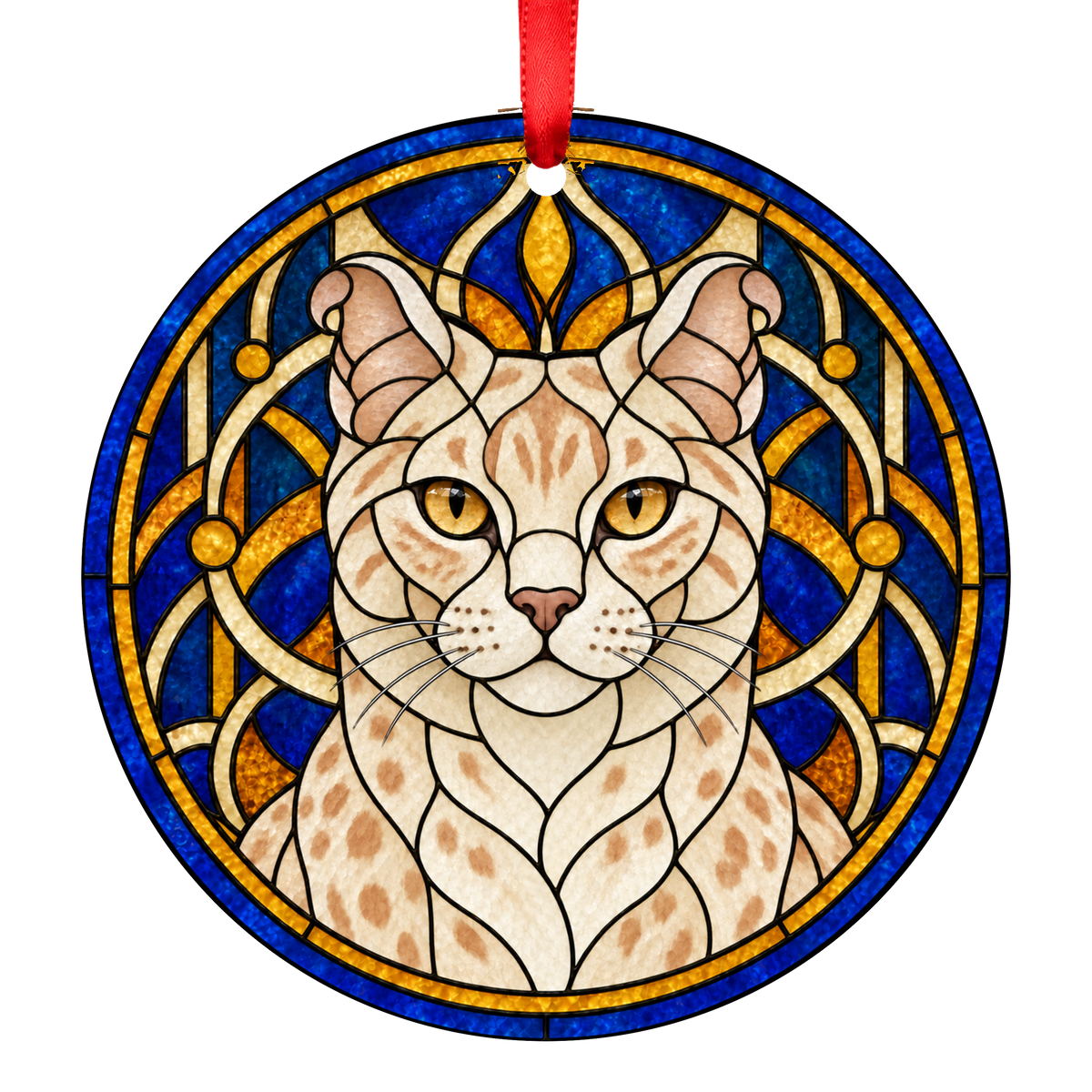 Highlander Cream Tabby Stained Glass Style Christmas Ornament