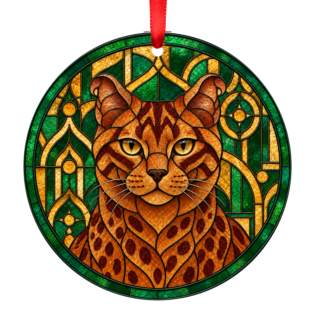 Highlander Red Tabby Stained Glass Style Christmas Ornament