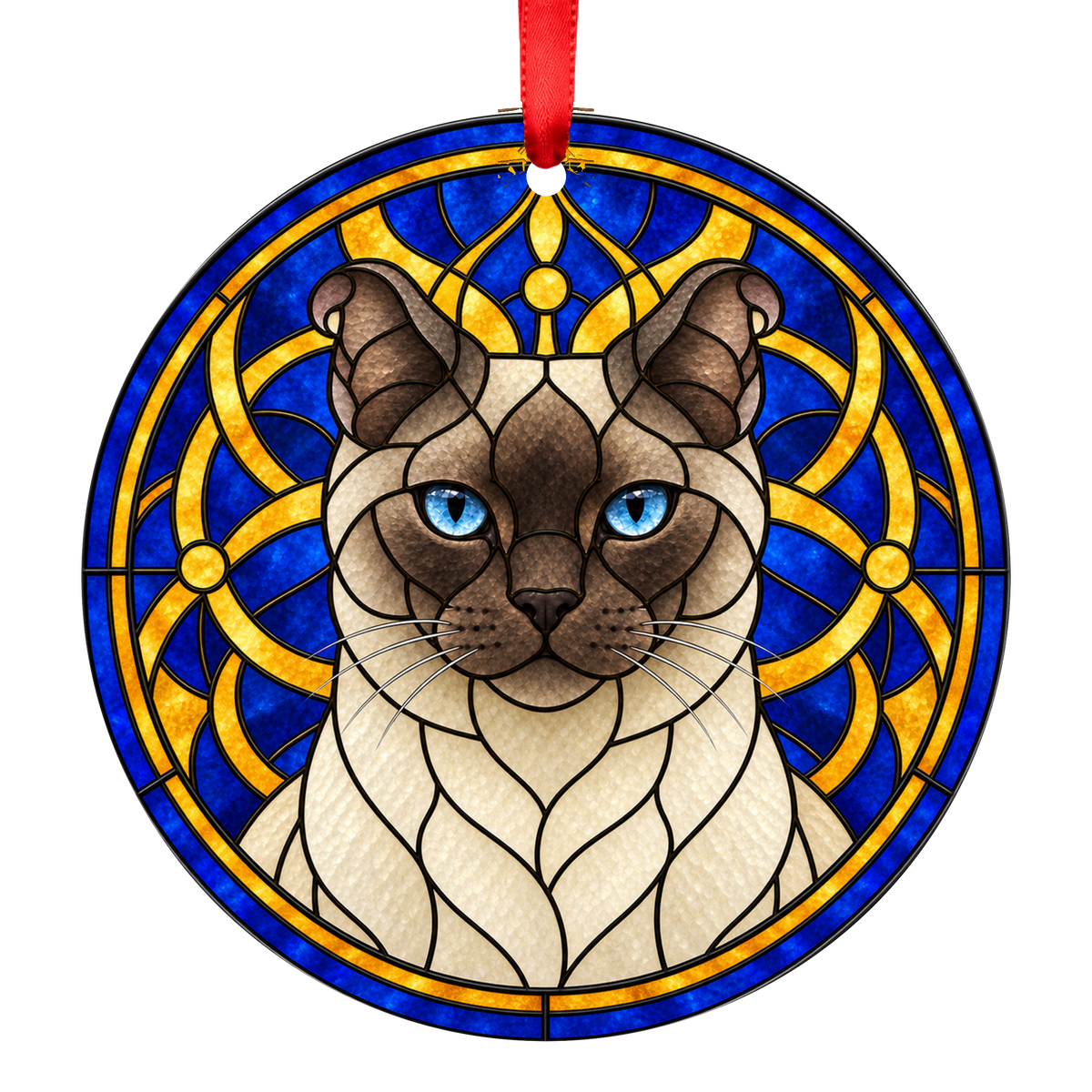 Highlander Seal Point Stained Glass Style Christmas Ornament