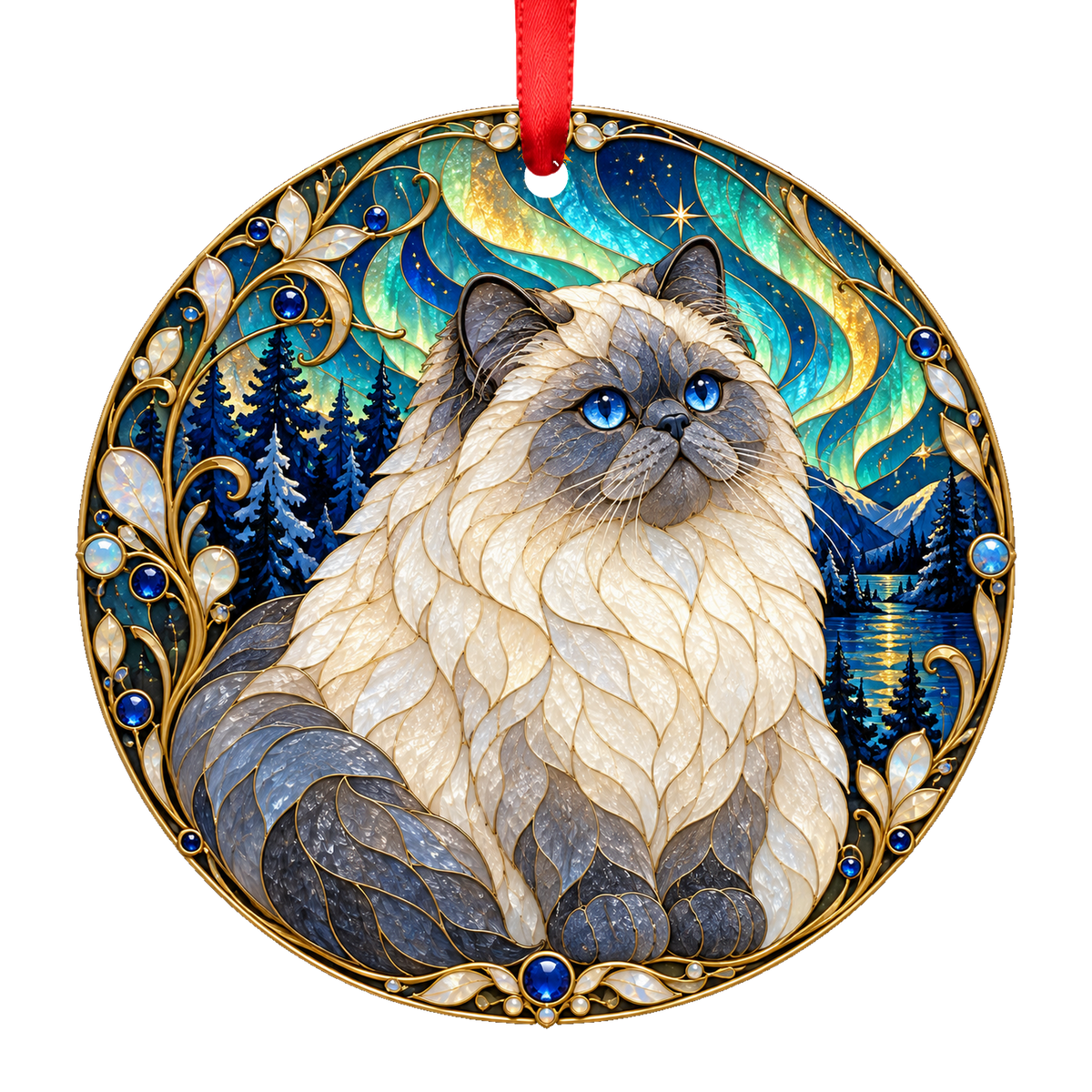Himalayan Blue Point stained glass style Christmas ornament