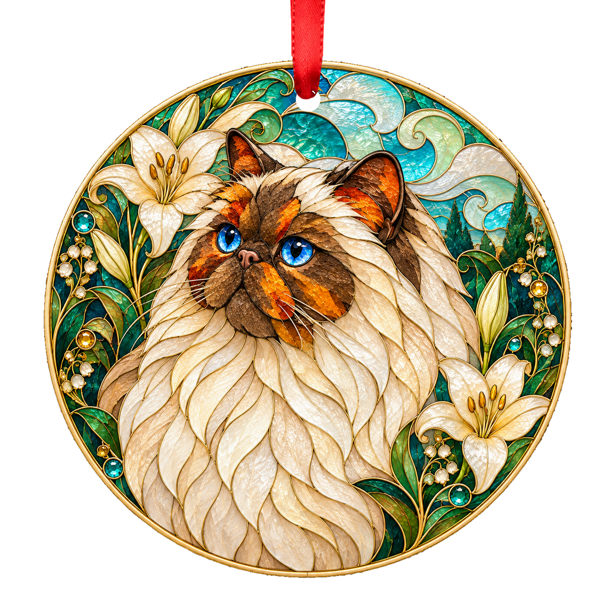 Himalayan Chocolate Tortie Point stained glass style Christmas ornament