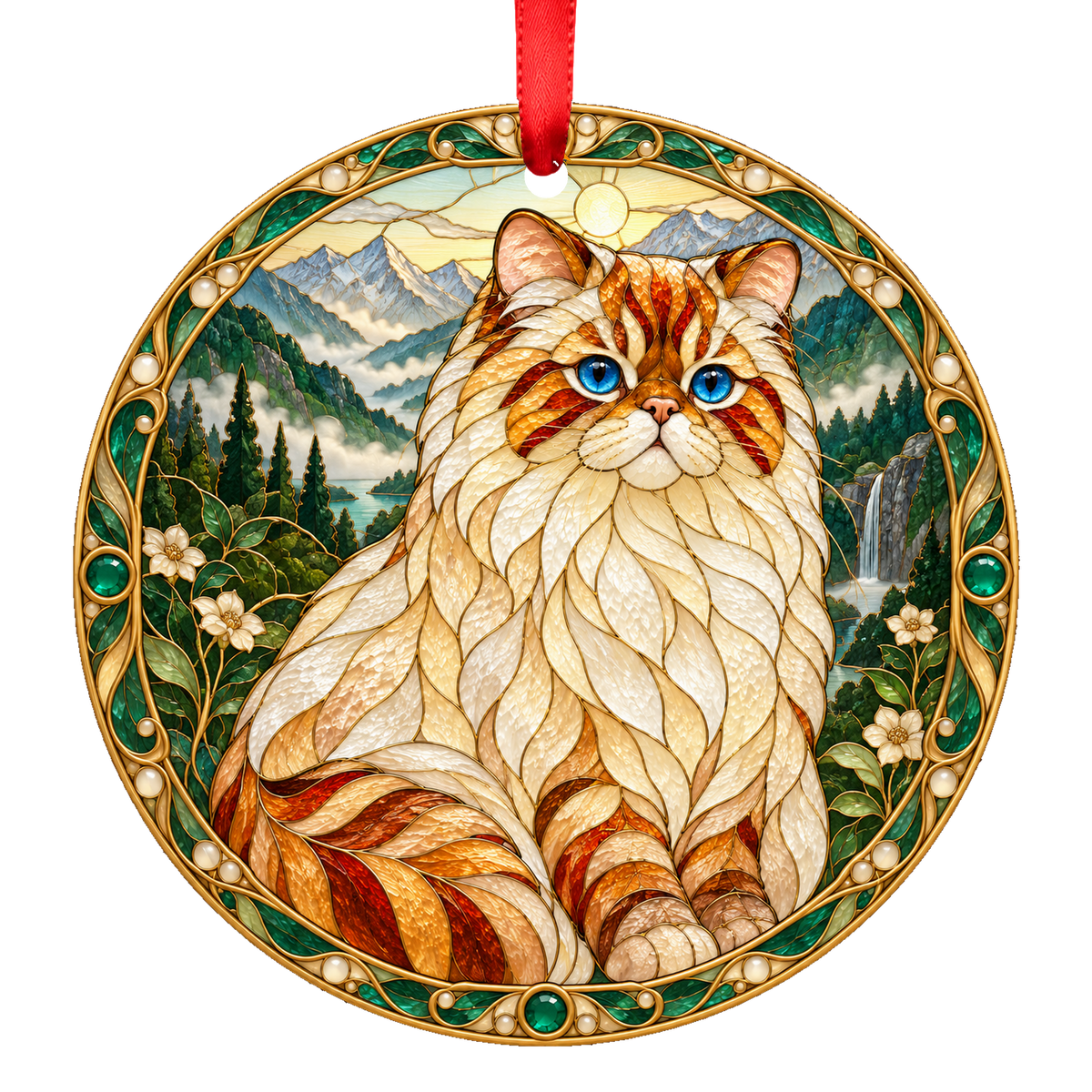 Himalayan Flame Lynx Point stained glass style Christmas ornament