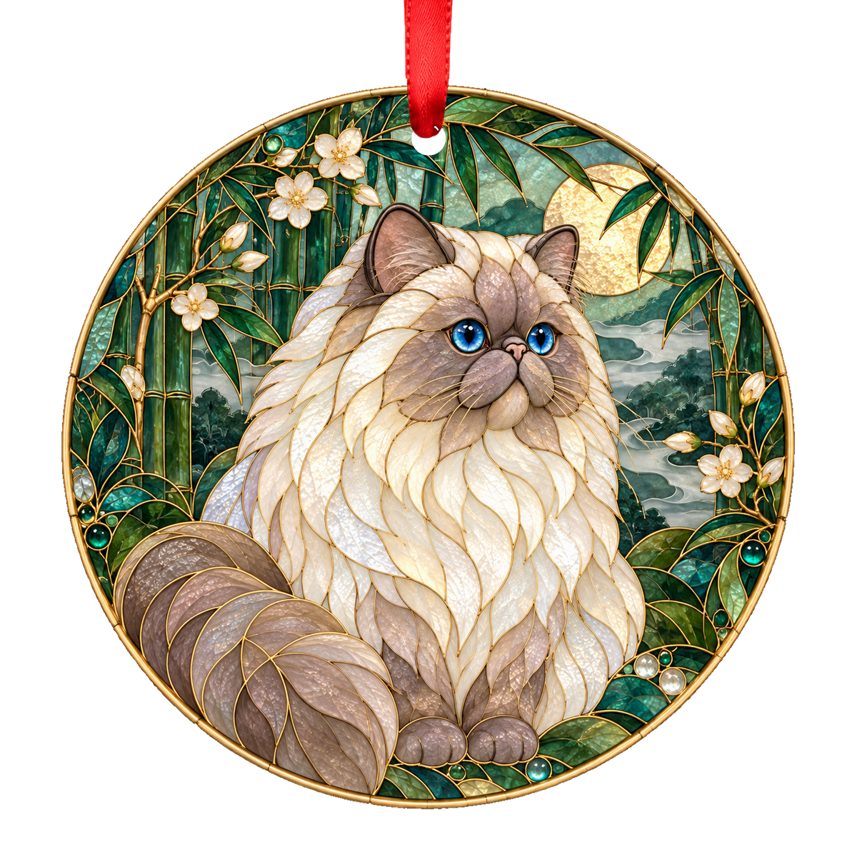 Himalayan Lilac Point stained glass style Christmas ornament