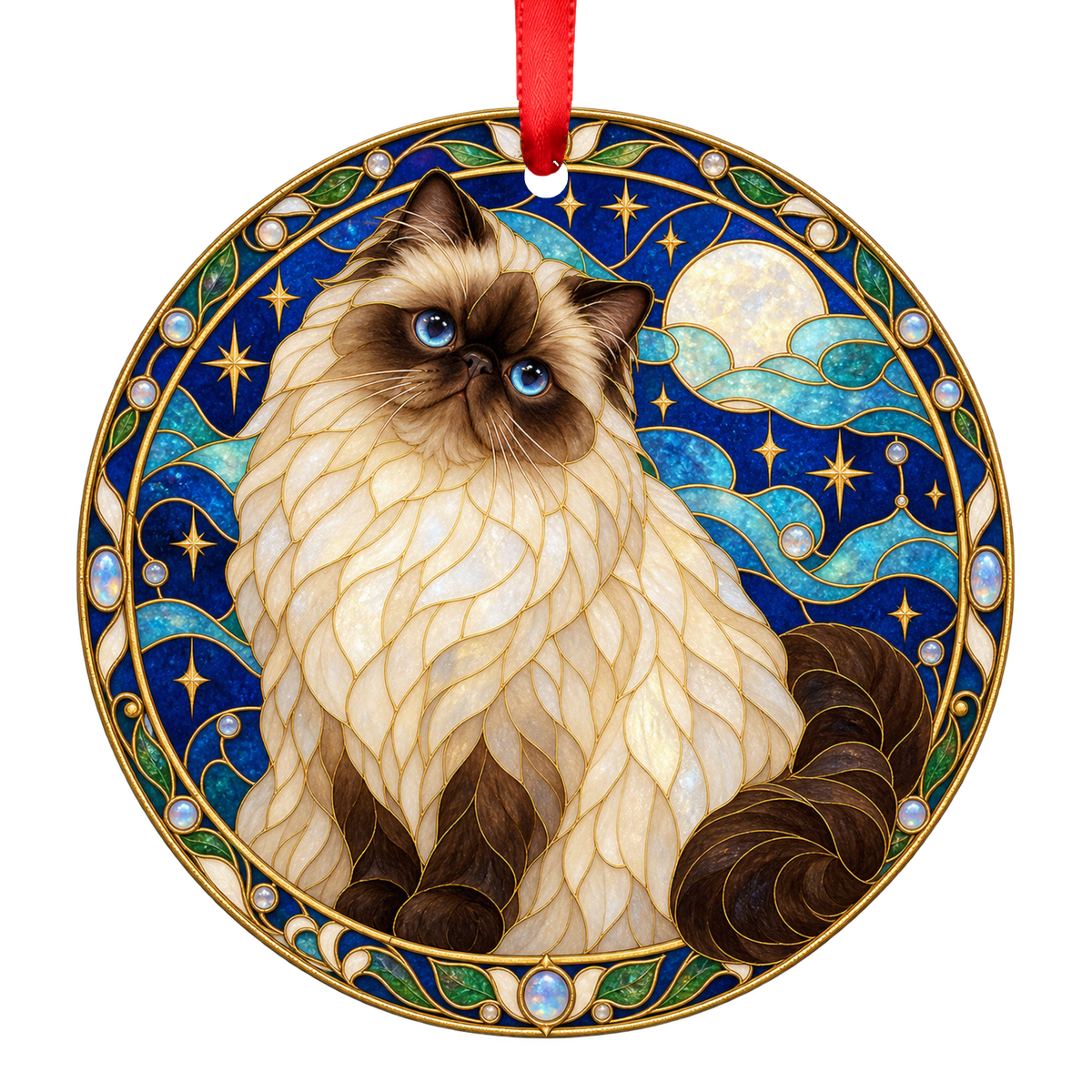 Himalayan Seal Point stained glass style Christmas ornament
