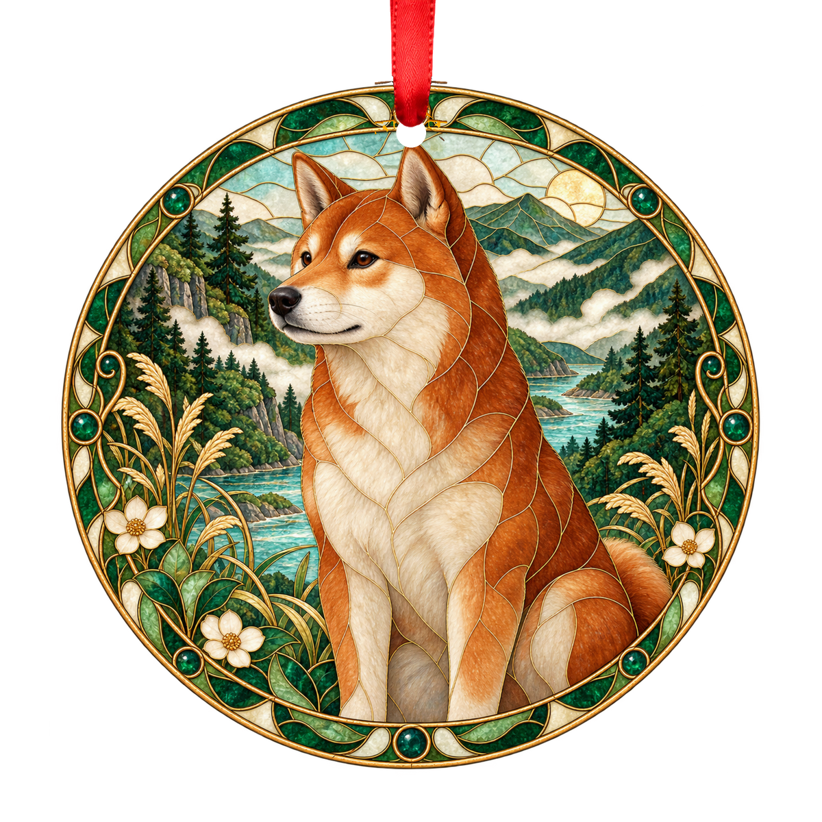 Hokkaido Red stained glass style Christmas ornament mockup