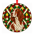 Irish Red and White Setter Red and White stained glass style Christmas ornament mockup