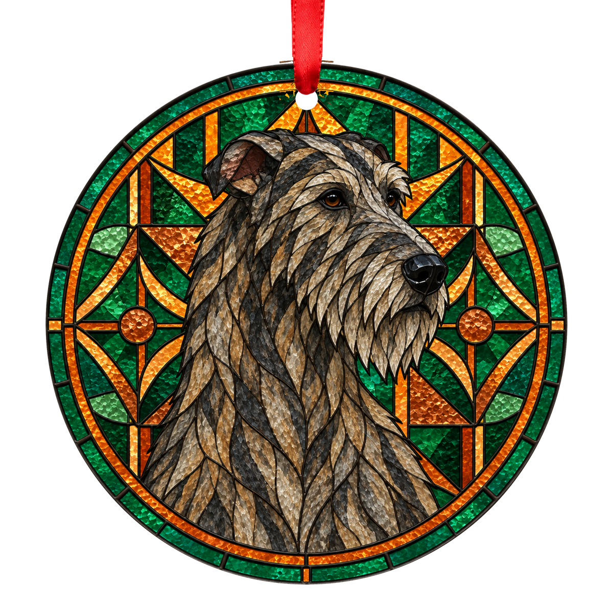 Irish Wolfhound Brindle stained glass style Christmas ornament mockup