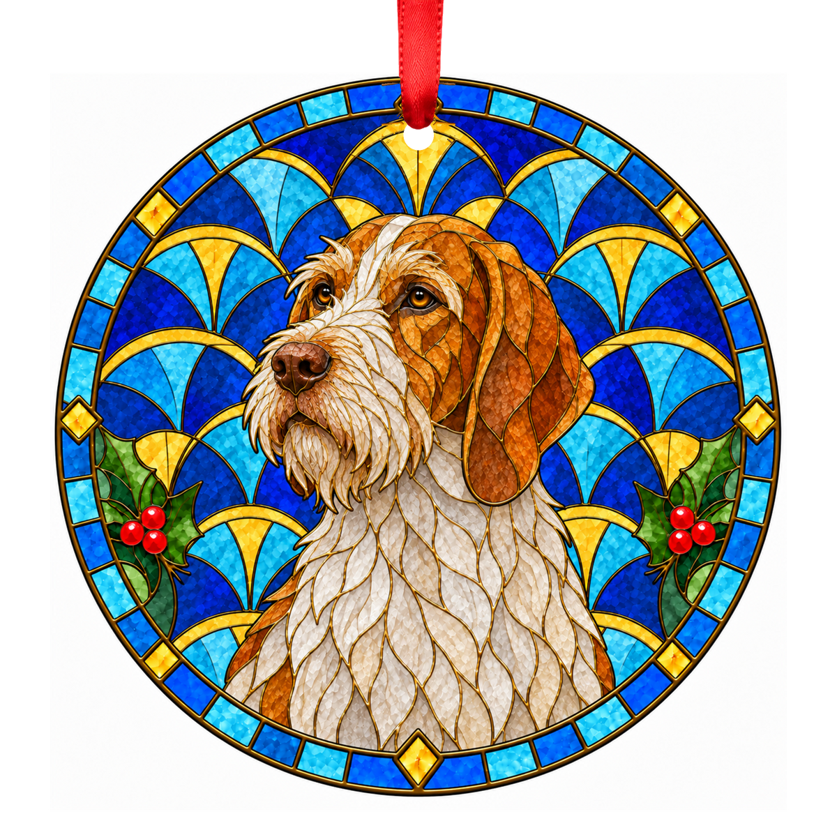 Istrian Wirehaired Hound White and Orange stained glass style Christmas ornament mockup