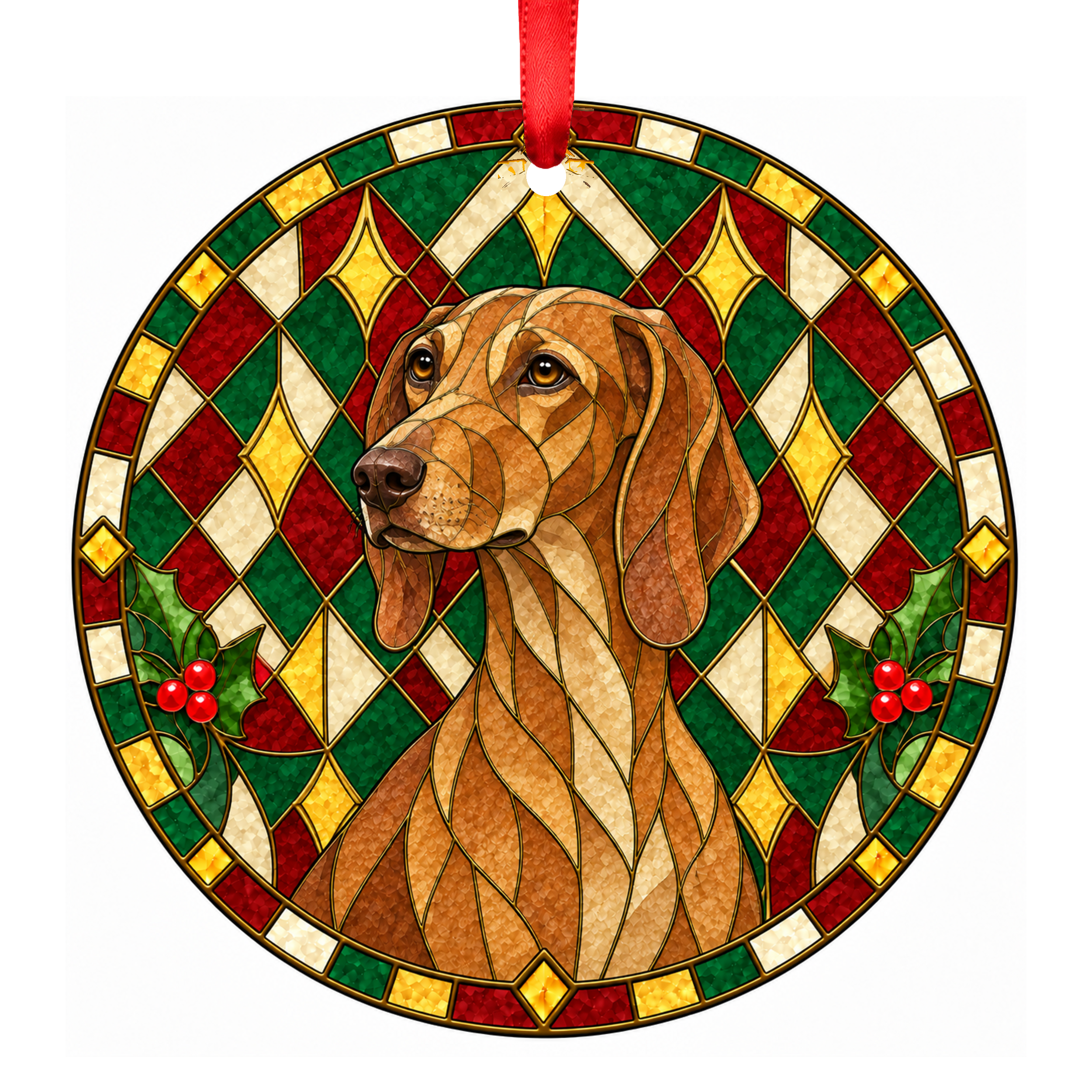 Italian Short-haired Hound Fawn stained glass style Christmas ornament mockup