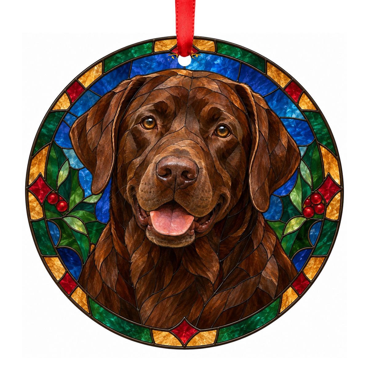 Labrador Retriever Chocolate stained glass pet Christmas ornament