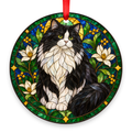 RagaMuffin Black and White stained glass style Christmas ornament with red ribbon