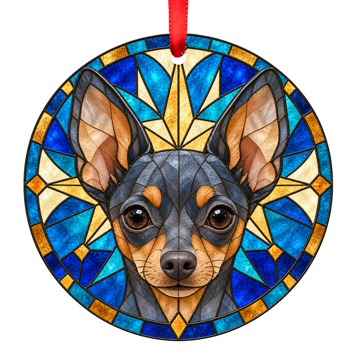 Russian Toy Blue and Tan stained glass style Christmas ornament