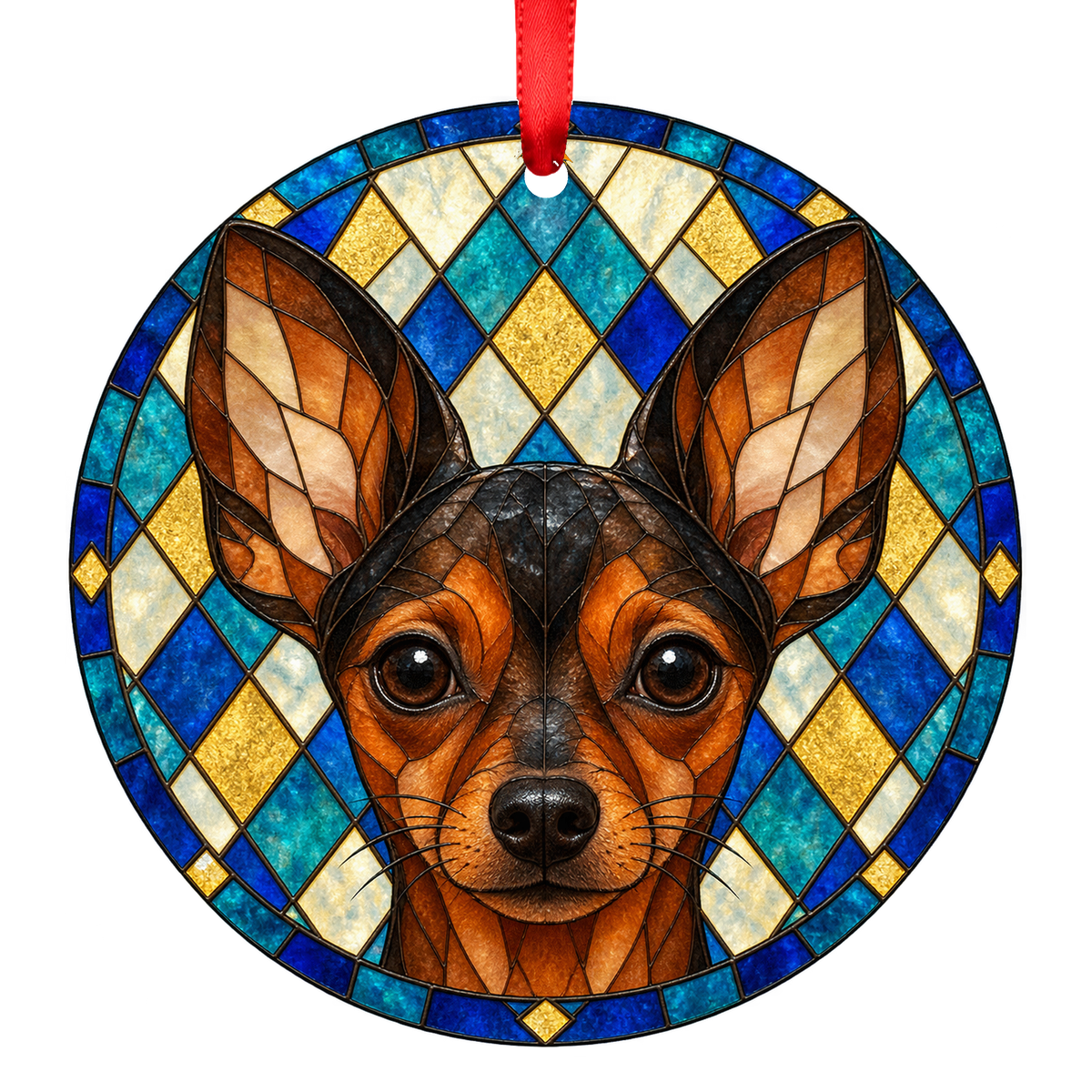 Russian Toy Red with Black Overlay stained glass style Christmas ornament